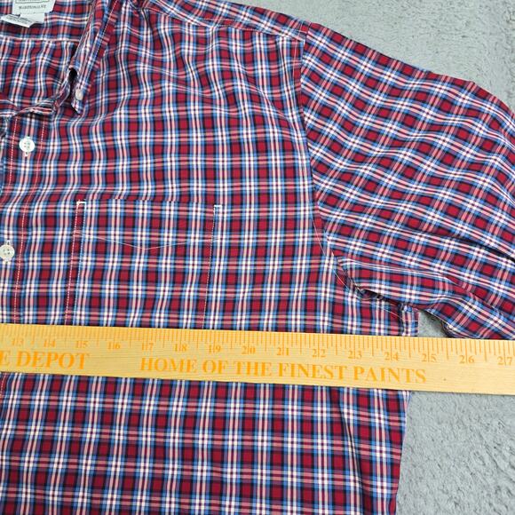 L.L. Bean Button Front Shirt Men's Large Red Blue Plaid Casual Preppy Patriotic - Picture 8 of 11